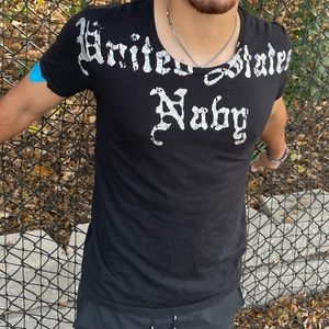 5cm UNITED STATES BABY AMERICAN MEN T SHIRT BLACK SILVER FOIL METALLIC ROCK POP